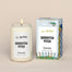 A lit Quidditch Pitch Homesick candle displayed next to its boxed packaging on a dark cream background.